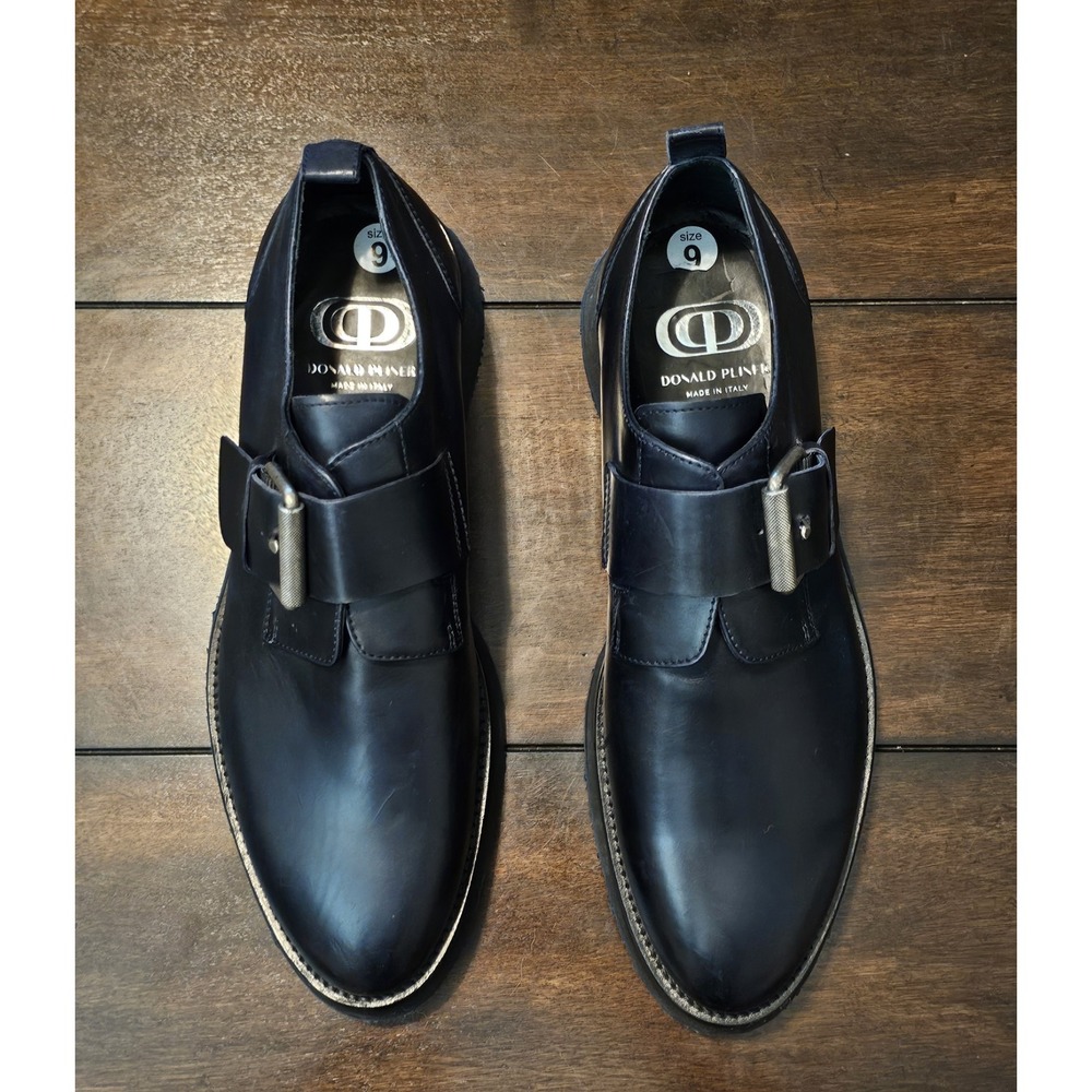 Donald Pliner Monk Strap Leather Dress Shoes Men's Size 9 Black Silver Buckle - Picture 4 of 8